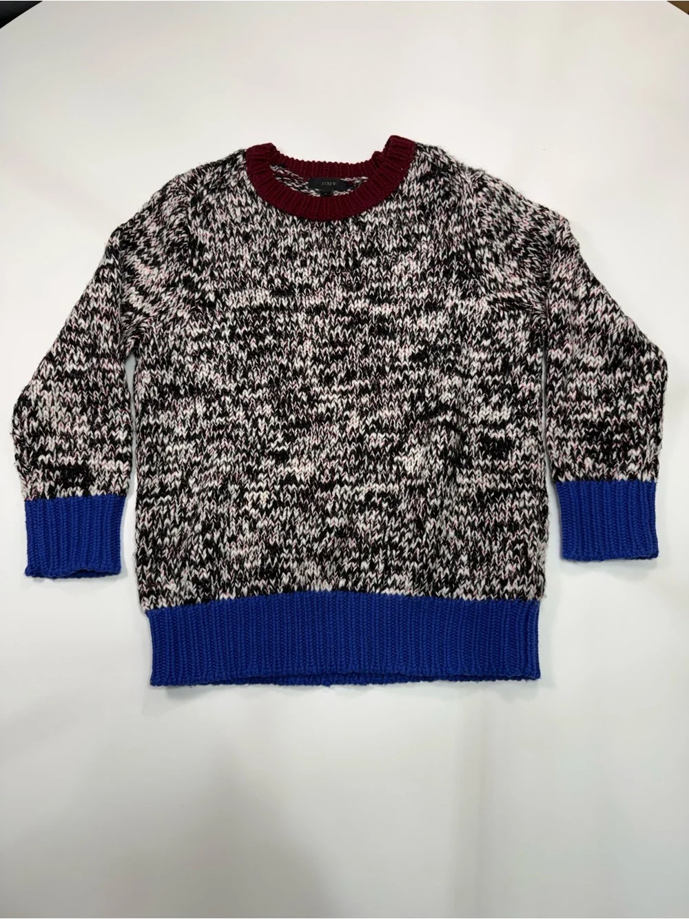 J. Crew Marled Crewneck Sweater with Blue Trim